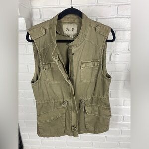 Per Se Olive Utility Cargo Vest 100% Cotton Military Style Large